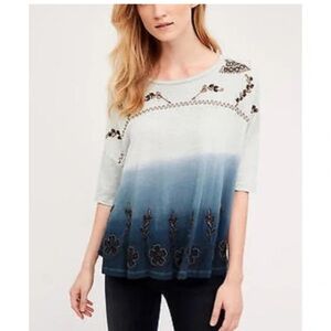 Anthropologie‎ Akemi + Kin Beaded Ombré Tulsi Tee in Blue Small